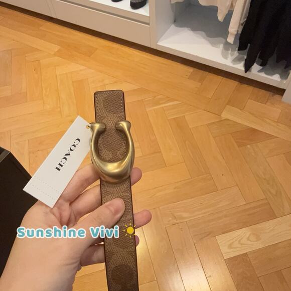 NWT COACH Women Brass/Tan Caramel Sculpted C Buckle Reversible Belt 25 Mm ceb69